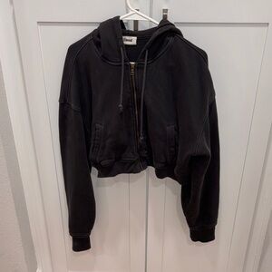 Elwood babydoll cropped hoodie zip up jacket - vintage black